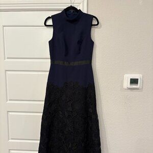 Kay Unger high neck long gown with black lace